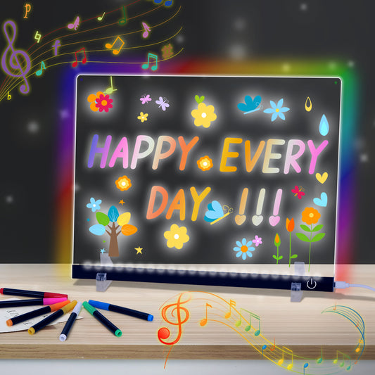 LED Drawing Board for Kids 14.1"x10.9" LED Note Board with Remote,Neon Colors-Includes Battery Pack and 7 Markers-Light-Up Dry Erase Board Glow Message Memo Writing Board for Home/Office/Gifts