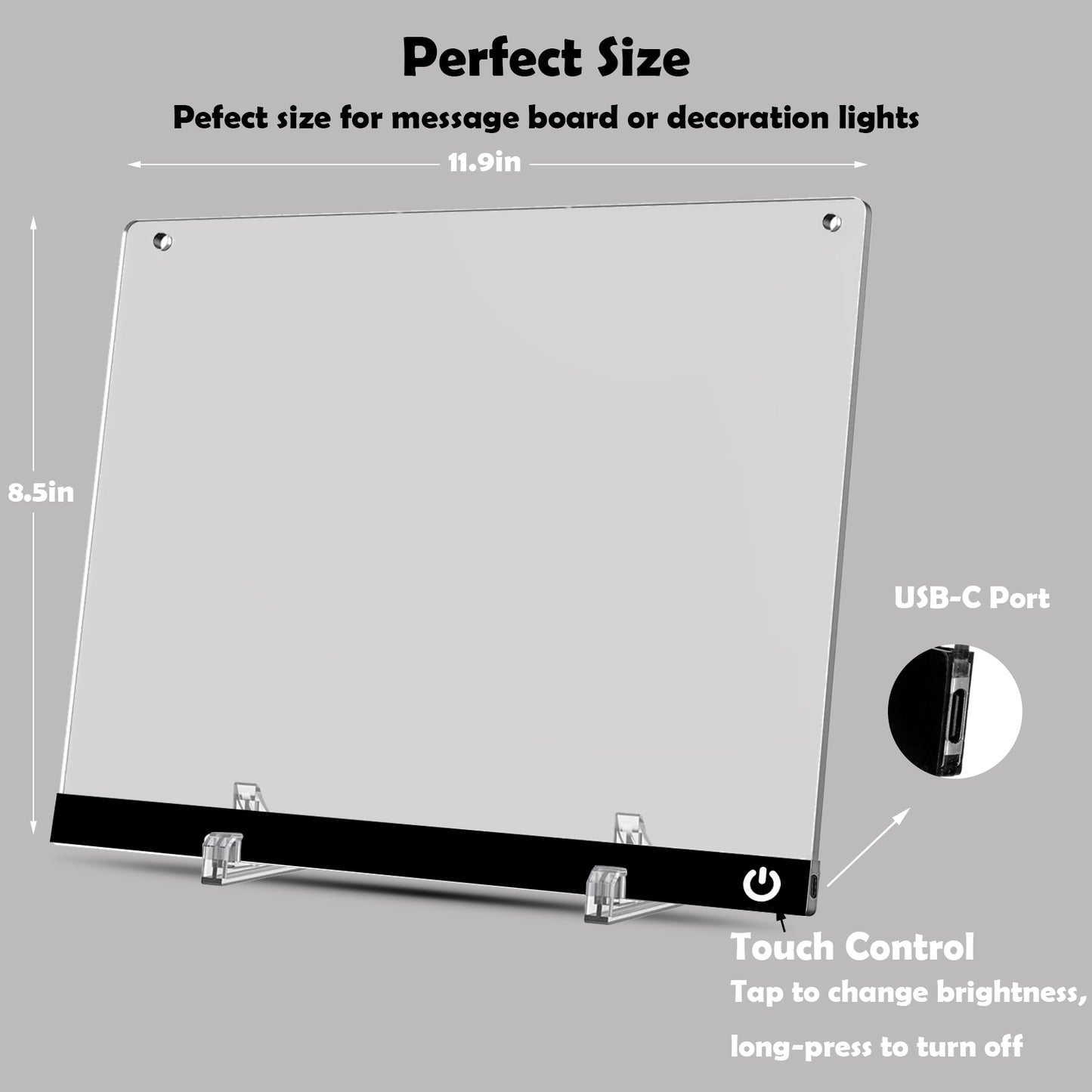Acrylic Dry Erase Board with LED Light, 11.8"x7.9" Clear Glow Memo, Brightness Control, 7 Color Markers, Writable Night Light & Desktop Charm, All-in-One Board (Black)