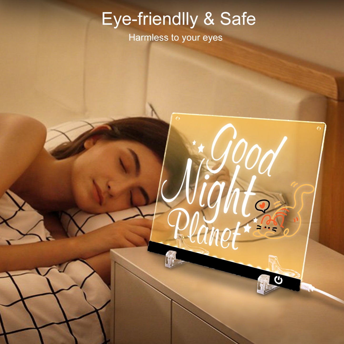 Acrylic Dry Erase Board with LED Light, 11.8"x7.9" Clear Glow Memo, Brightness Control, 7 Color Markers, Writable Night Light & Desktop Charm, All-in-One Board (Black)
