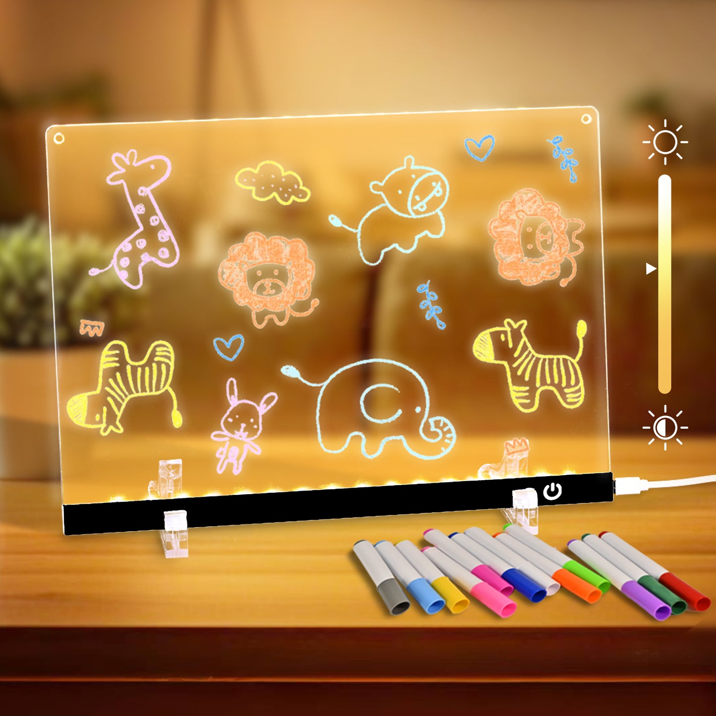 Acrylic Dry Erase Board with LED Light, 11.8"x7.9" Clear Glow Memo, Brightness Control, 7 Color Markers, Writable Night Light & Desktop Charm, All-in-One Board (Black)