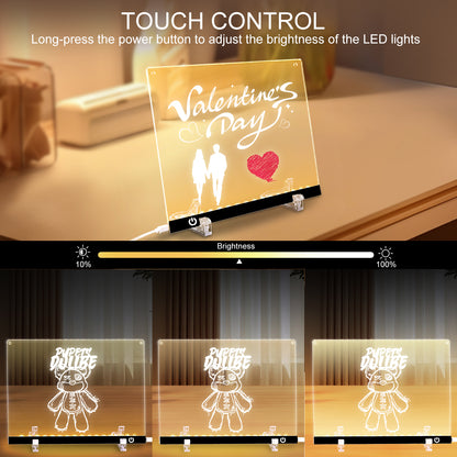 Acrylic Dry Erase Board with LED Light, 11.8"x7.9" Clear Glow Memo, Brightness Control, 7 Color Markers, Writable Night Light & Desktop Charm, All-in-One Board (Black)