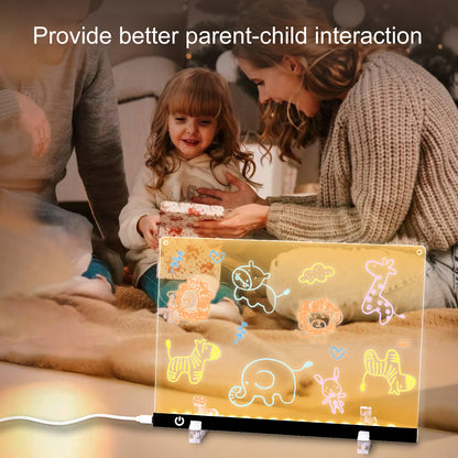 Acrylic Dry Erase Board with LED Light, 11.8"x7.9" Clear Glow Memo, Brightness Control, 7 Color Markers, Writable Night Light & Desktop Charm, All-in-One Board (Black)